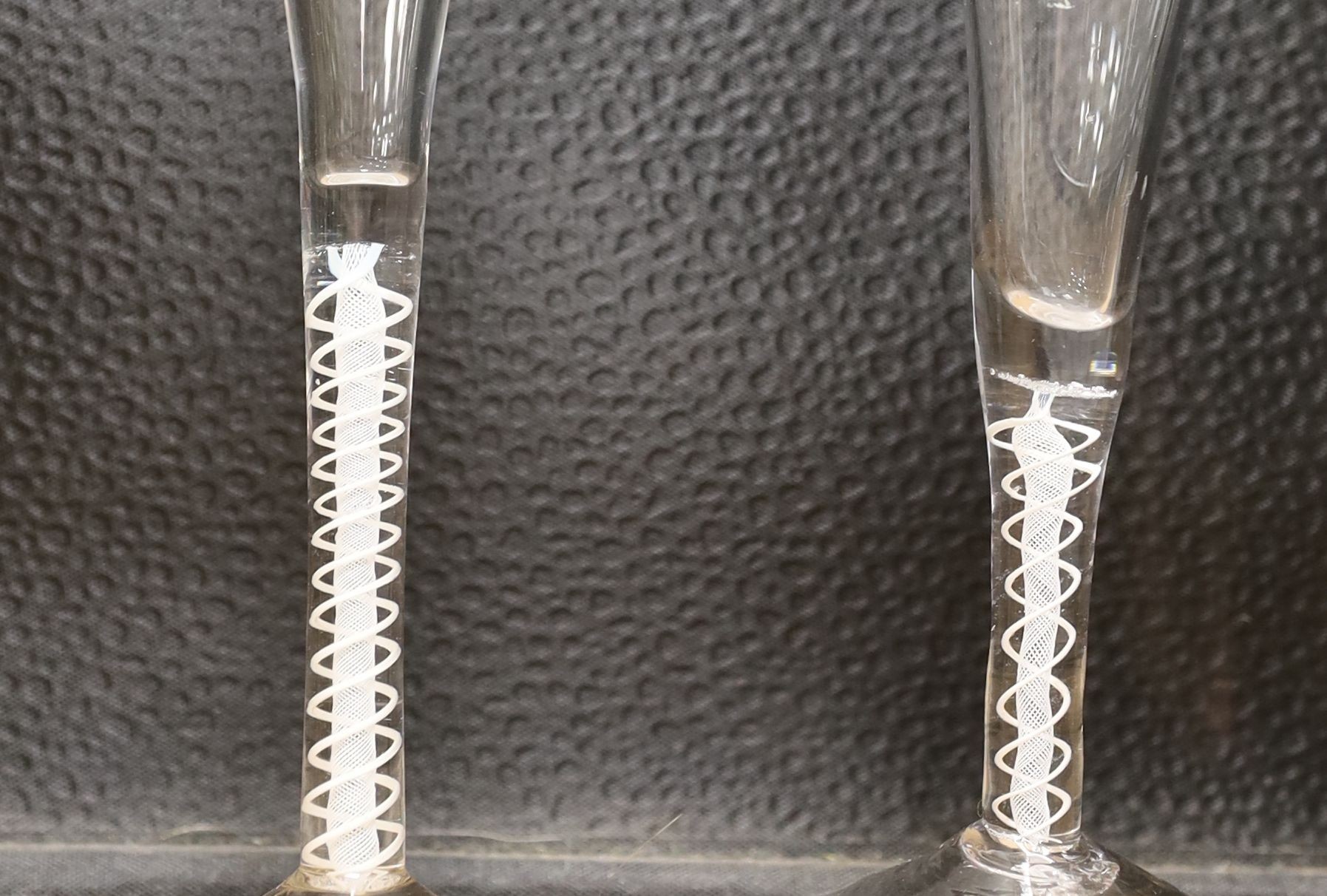 Two opaque twist flutes - tallest 19.5cm